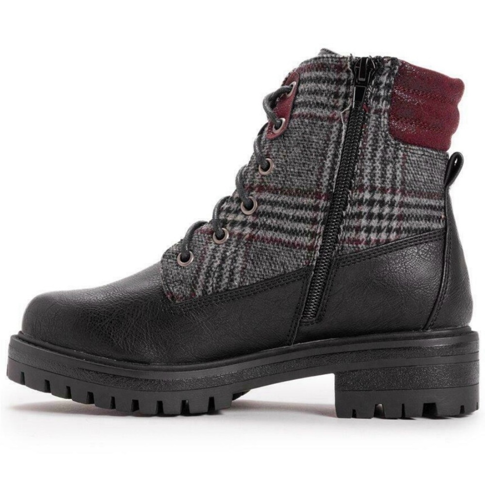 Muk Luks Women’s Catalina Lace Up Ankle Combat Boot Black/Marron/Plaid Sz. 9 NWT - Picture 2 of 8